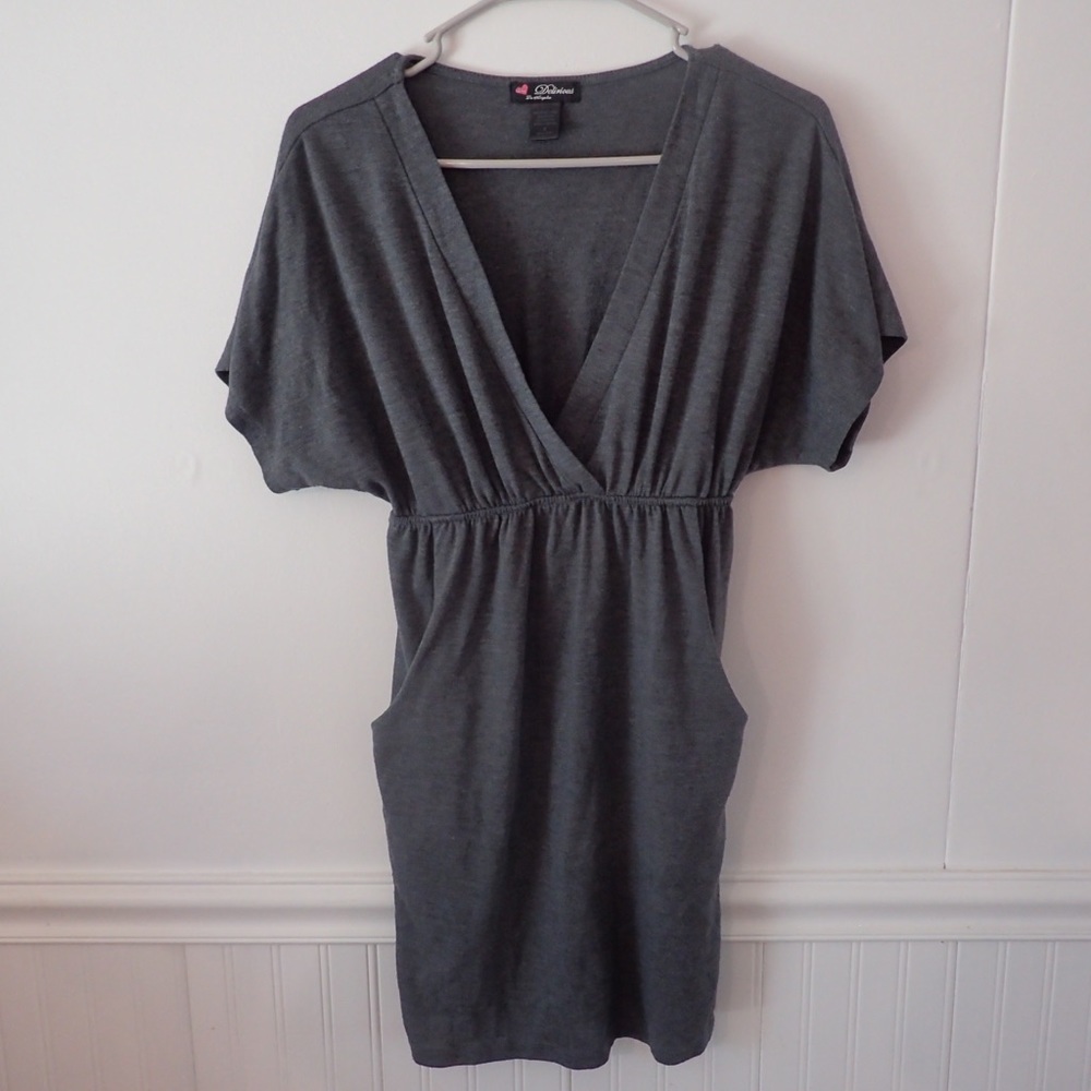 Grey Criss Cross front V-Neck Dress with Pockets